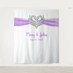 Purple Ribbon Silver Swans Wedding Backdrop Tapestry