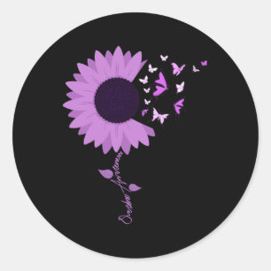 Purple Ribbon Sunflower Butterfly Overdose Awarene Classic Round Sticker
