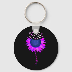 Purple Ribbon Sunflower Butterfly Overdose Awarene Key Ring