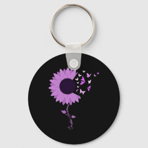 Purple Ribbon Sunflower Butterfly Overdose Awarene Key Ring