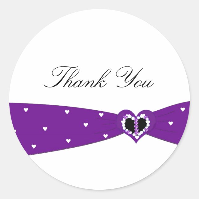 Purple Ribbon Thank You Classic Round Sticker (Front)