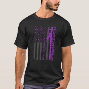 Purple Ribbon US Flag Epileptic Epilepsy Awareness T-Shirt