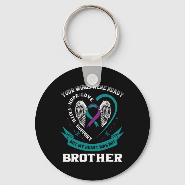 Purple Ribbon Wing Suicide Awareness Prevention Br Key Ring (Front)