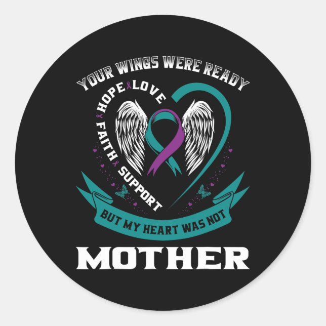 Purple Ribbon Wings Suicide Awareness Prevention M Classic Round Sticker (Front)
