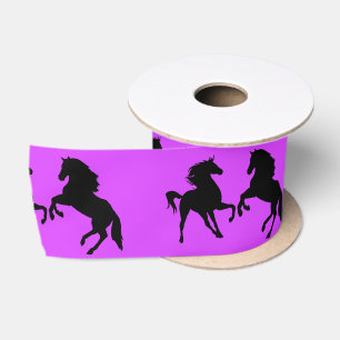 Purple Ribbon with Horses Satin Ribbon