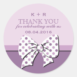 Purple Ribbons and Bows Polka Dots Wedding Sticker