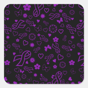 Purple Ribbons Multi...Fibro Square Sticker