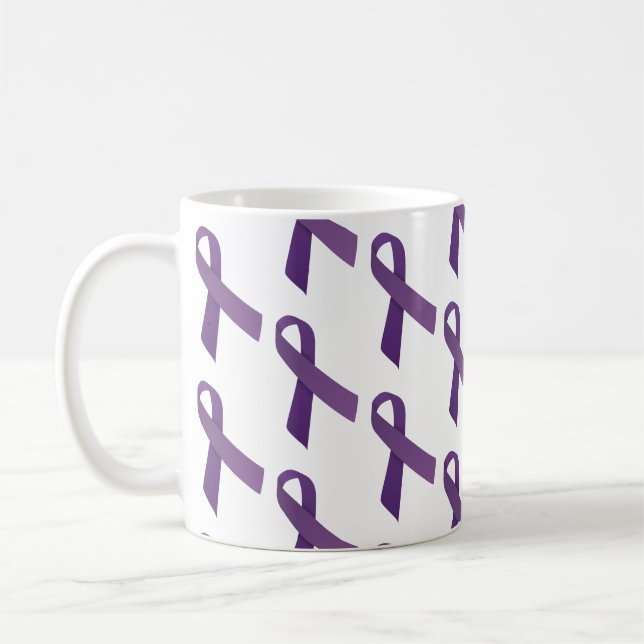 Purple Ribbons Tiled  Pattern Coffee Mug (Left)