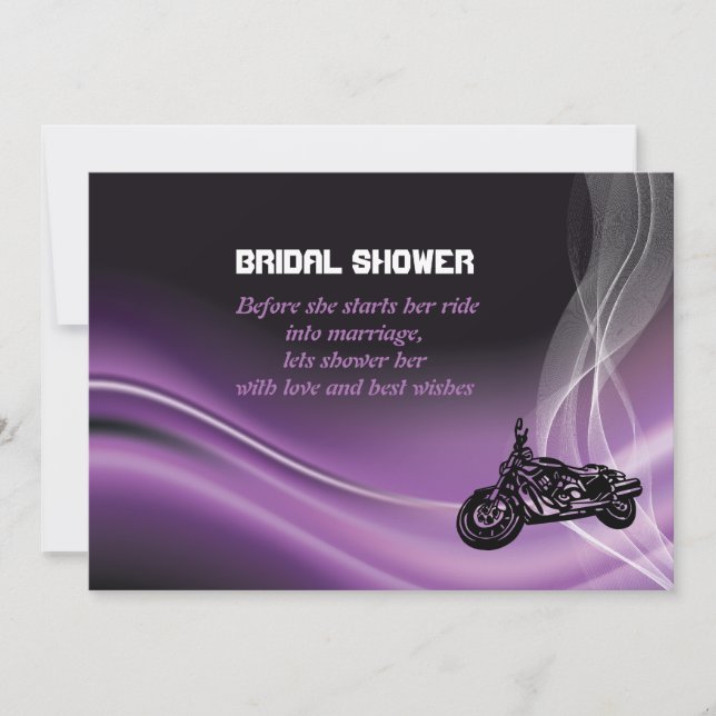 Purple road biker wedding bridal shower invitation (Front)