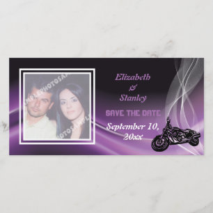 Purple road biker wedding Save the Date photo card
