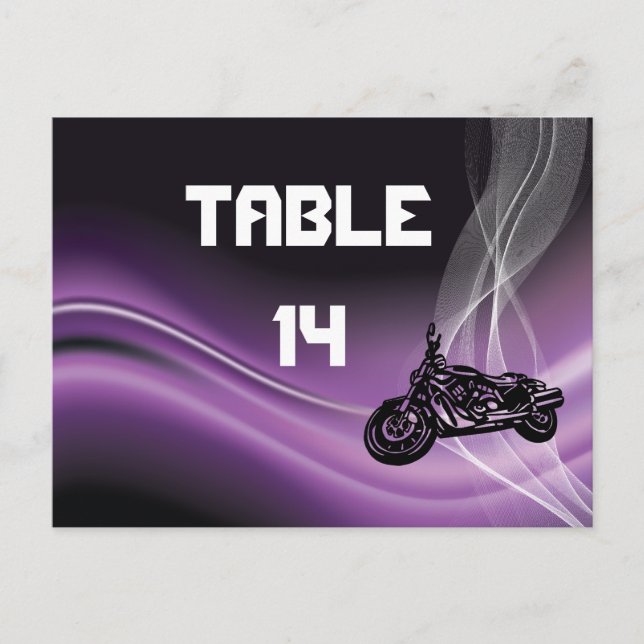 Purple road biker wedding table number postcard (Front)