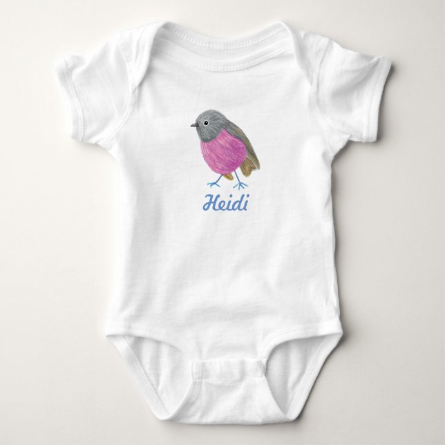 Purple Robin Bird Baby Bodysuit (Front)