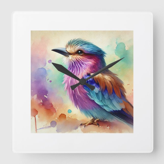 Purple Roller 260824AREF107 - Watercolor Square Wall Clock (Front)