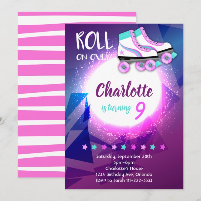 Purple Roller Skate Birthday Invite (Front/Back)