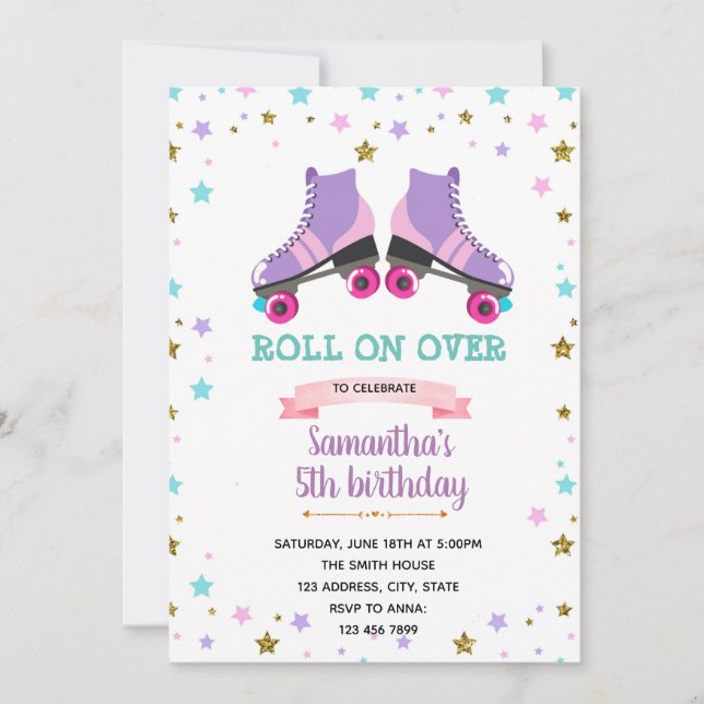 Purple roller skate invitation (Front)