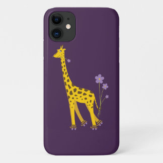 Purple Roller Skating Funny Cartoon Giraffe iPhone 11 Case
