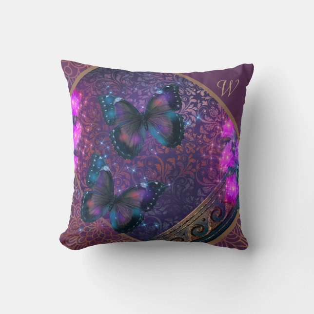 Purple Romantic Butterflies Fantasia Throw Pillow (Front)