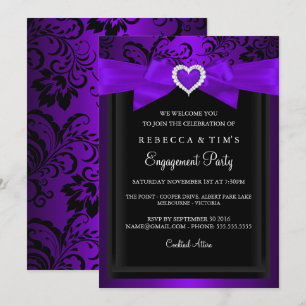 Purple Romantic Heart Engagement Party Invitation