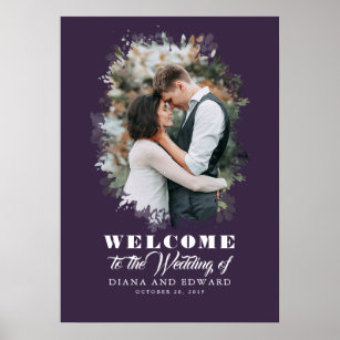 Purple Romantic Photo Wedding Welcome Sign
