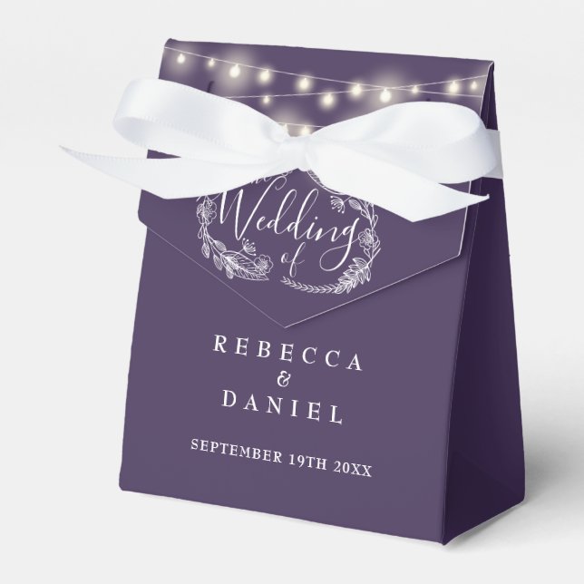 Purple Romantic String Lights Floral Wedding Favour Box (Front Side)