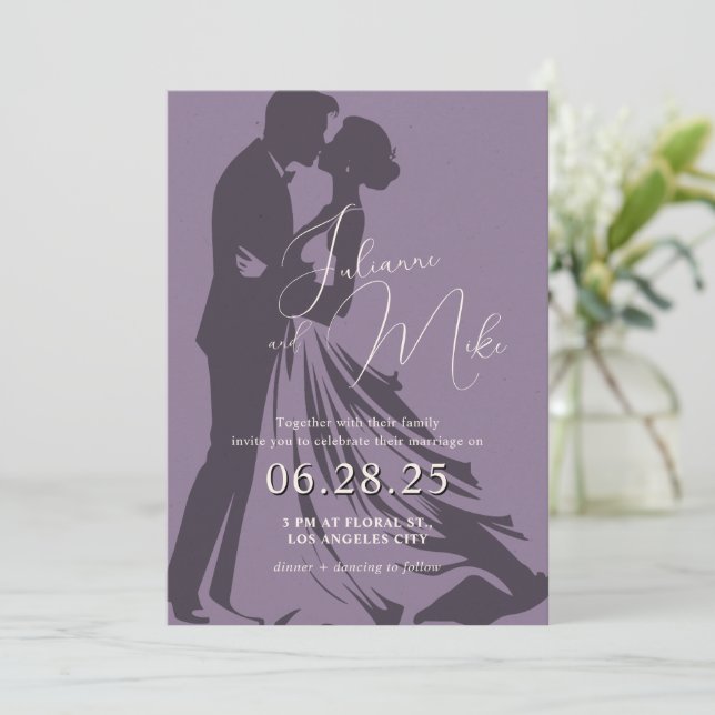 Purple Romantic Wedding Invitation (Standing Front)