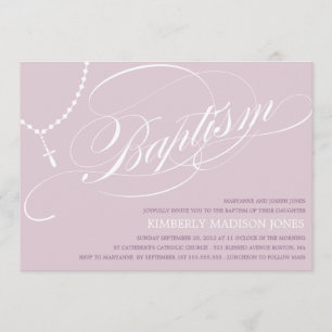 PURPLE ROSARY BEADS   BAPTISM INVITATION