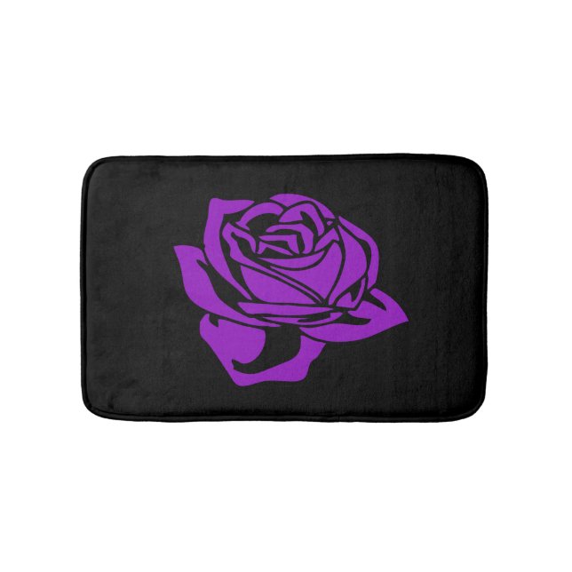 Purple Rose and Black Bath Mat (Front)