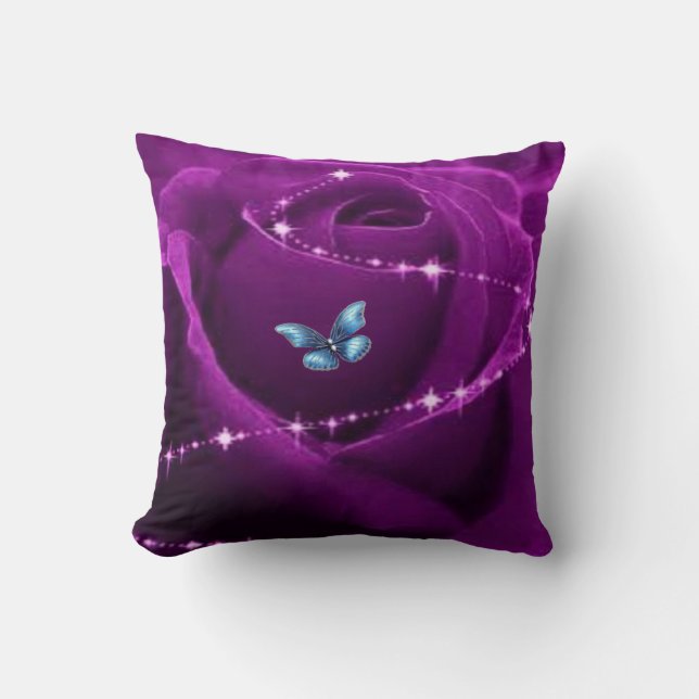 purple rose and blue butterfly cushion (Front)