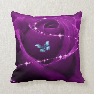 purple rose and blue butterfly cushion
