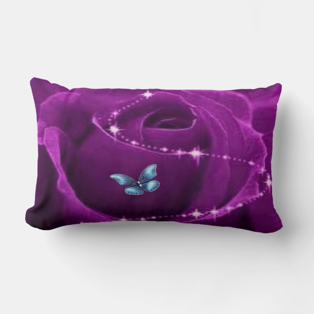 purple rose and blue butterfly lumbar cushion (Front)