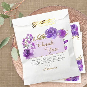 Purple Rose and Gold Leaf Thank You Party Favour Bags