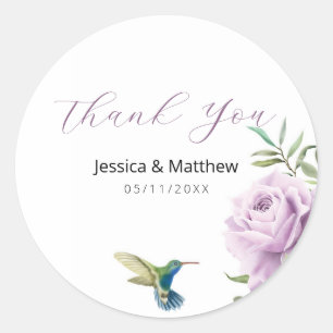 Purple Rose and  Hummingbird Classic Round Sticker