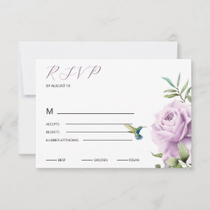 Purple Rose and  Hummingbird RSVP Card