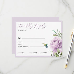 Purple Rose and  Hummingbird   RSVP Card
