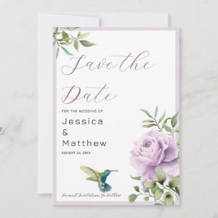 Purple Rose and  Hummingbird Save The Date