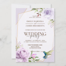 Purple Rose Bird Floral Frame Watercolor Wedding
