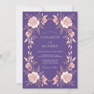 Purple Rose Bloom Garland Wedding Invitation