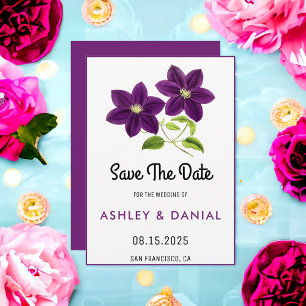 Purple rose botanical floral Wedding Save the Date Invitation