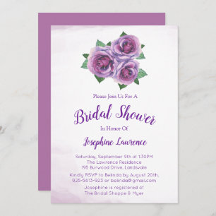 Purple Rose Bouquet Bridal Shower Invitations