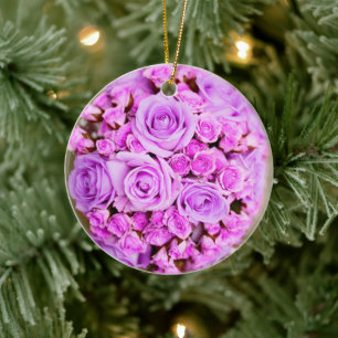 Purple Rose Bouquet Flower Ceramic Tree Decoration