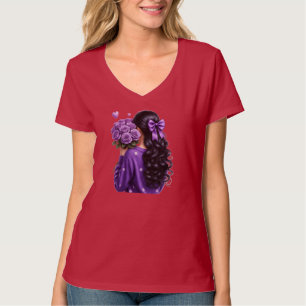 Purple Rose Bouquet Girl Digital Art T-Shirt