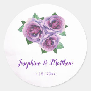 Purple Rose Bouquet Watercolor Wedding Stickers