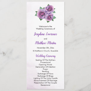 Purple Rose Bouquet Wedding Ceremony Programme