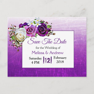 Purple Rose Bouquet Wedding Save the Date Announcement Postcard