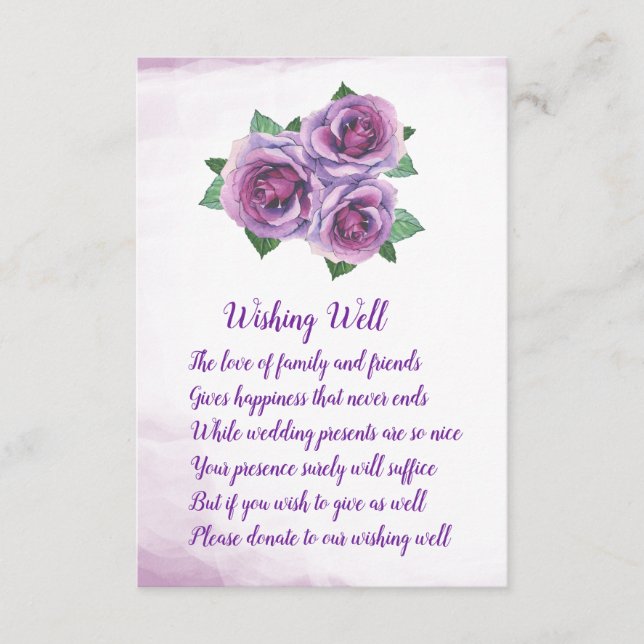 Purple Rose Bouquet Wedding Wishing Well Cards (Front)