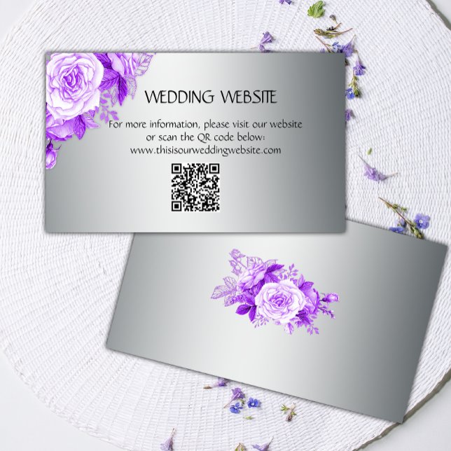 Purple Rose Bridal Bouquet Silver Wedding Website  Enclosure Card (Creator Uploaded)