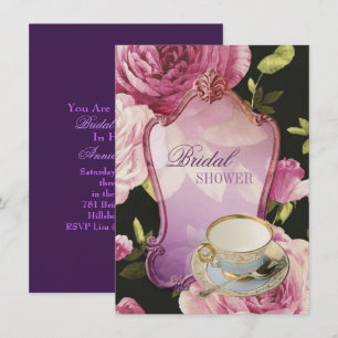 purple rose Bridal Shower Tea Party Invitation