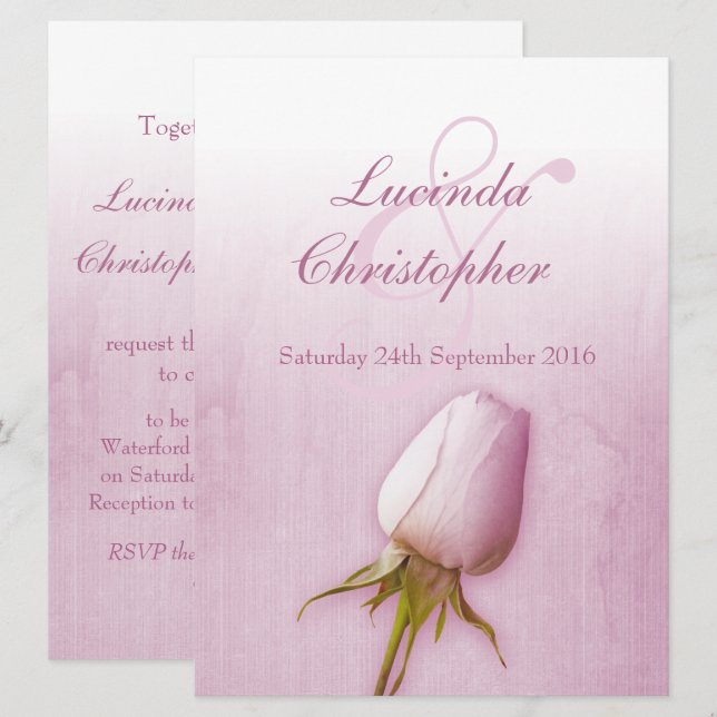 Purple rose bud lilac wedding large invitation (Front/Back)