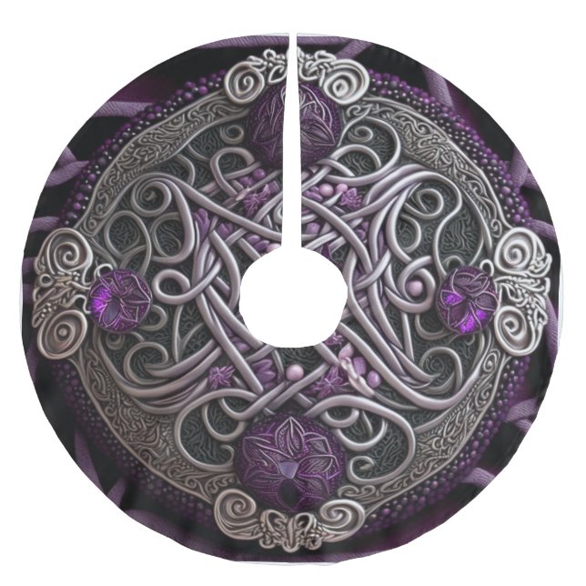 Purple Rose Celtic Knot Wrapping Paper Brushed Polyester Tree Skirt (Front)