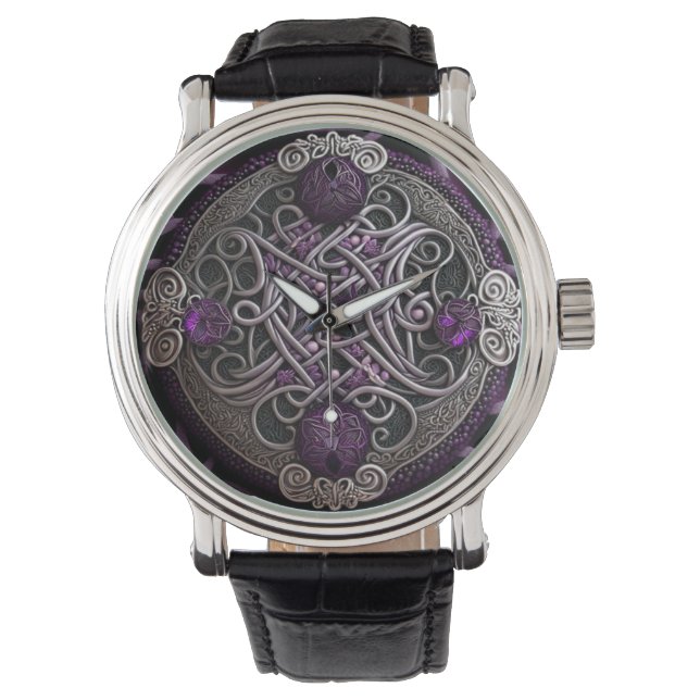 Purple Rose Celtic Knot Wrapping Paper Watch (Front)